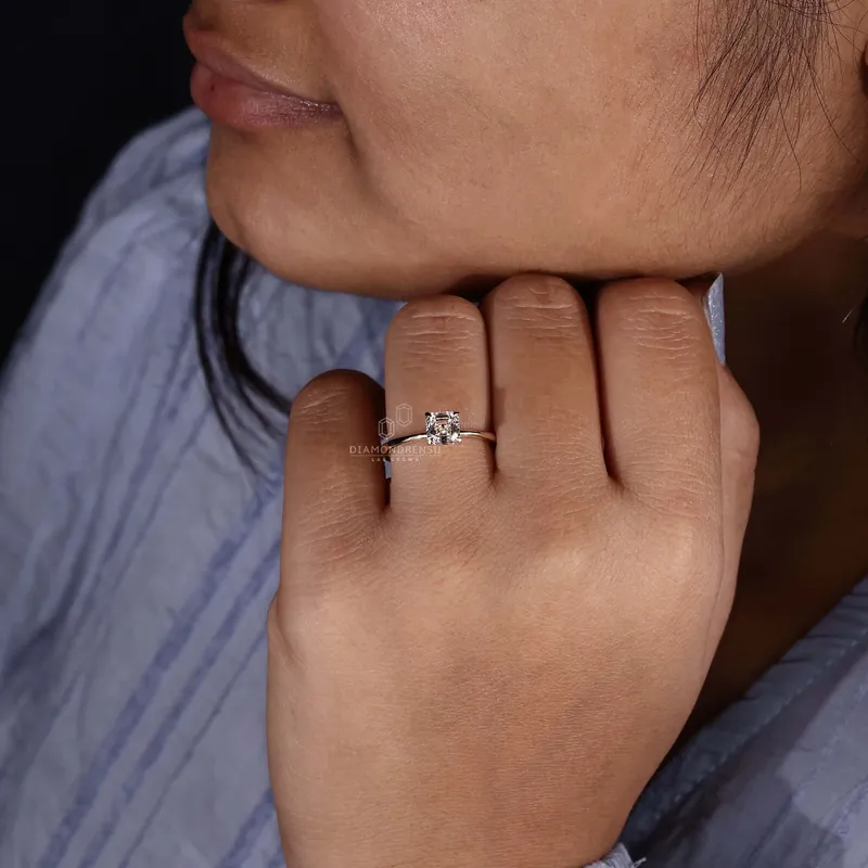 Solitaire Engagement Ring, Asscher Cut Lab Grown Diamond Ring vy 8