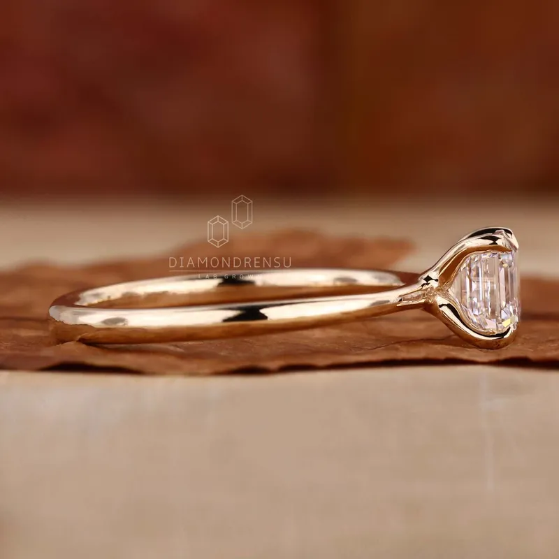 Solitaire Engagement Ring, Asscher Cut Lab Grown Diamond Ring vy 5