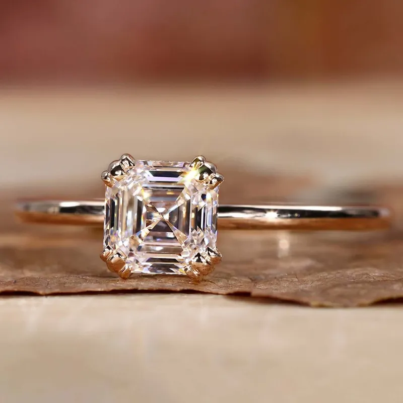 Solitaire Engagement Ring, Asscher Cut Lab Grown Diamond Ring engagement ring