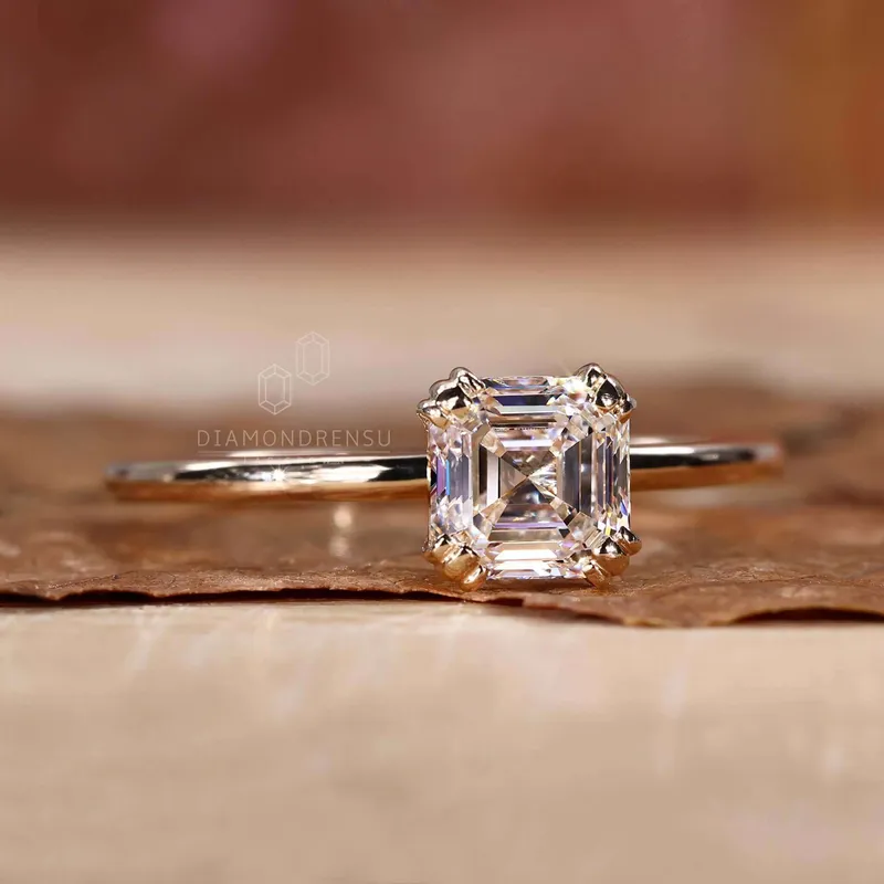 Solitaire Engagement Ring, Asscher Cut Lab Grown Diamond Ring view 8