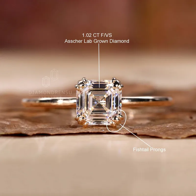 Solitaire Engagement Ring, Asscher Cut Lab Grown Diamond Ring view 9