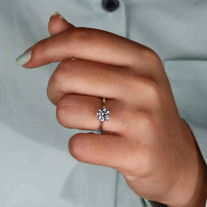 Solitaire Engagement Ring, Round Cut Lab Created Diamond Ring vy 4