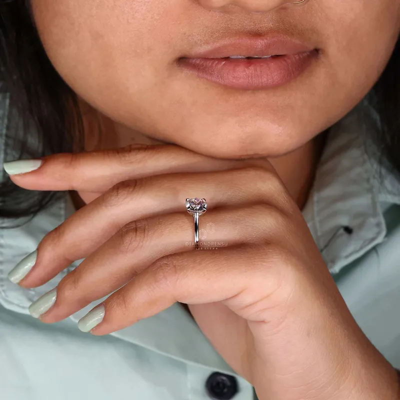 Solitaire Engagement Ring, Round Cut Lab Created Diamond Ring vy 6