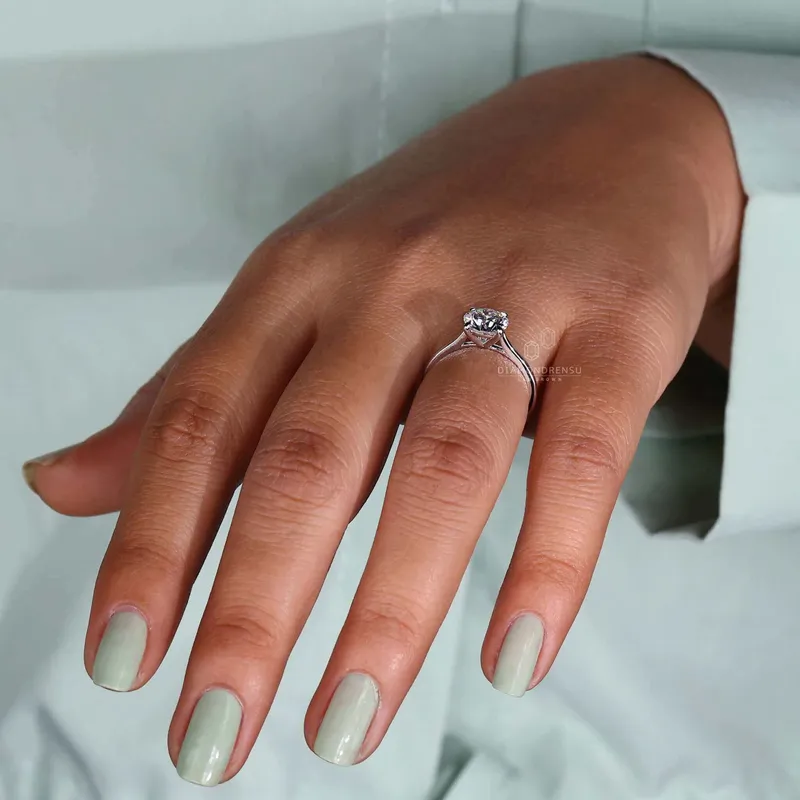 Solitaire Engagement Ring, Round Cut Lab Created Diamond Ring vy 7