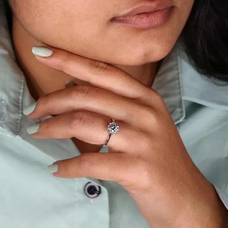 Solitaire Engagement Ring, Round Cut Lab Created Diamond Ring vy 2