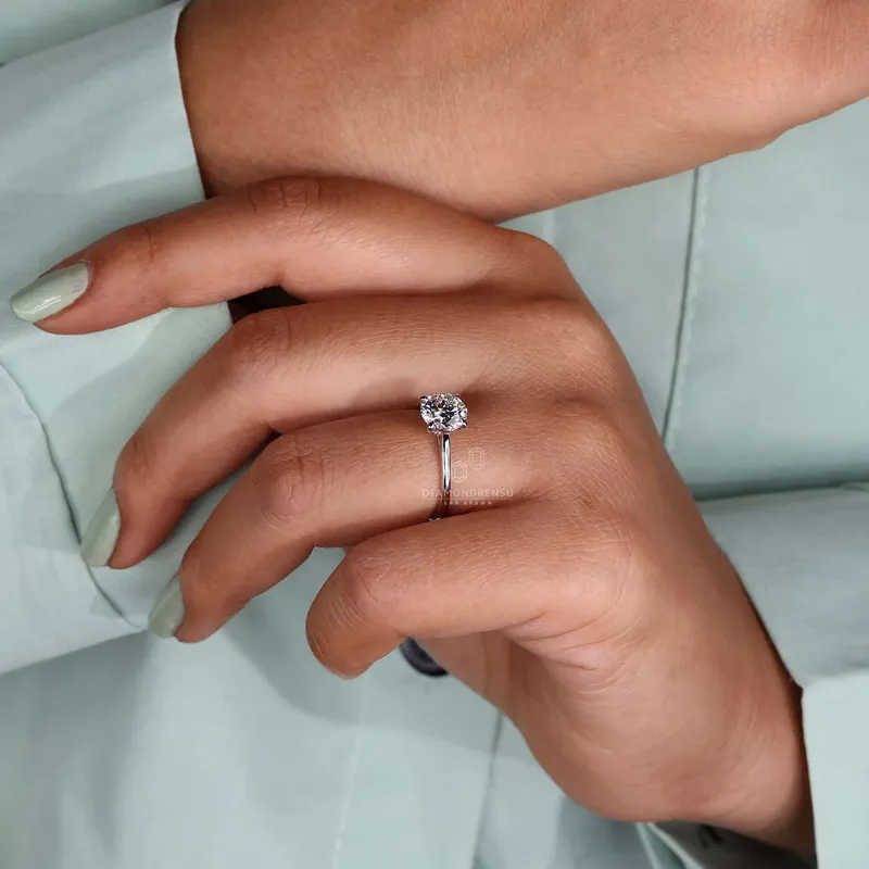 Solitaire Engagement Ring, Round Cut Lab Created Diamond Ring vy 8