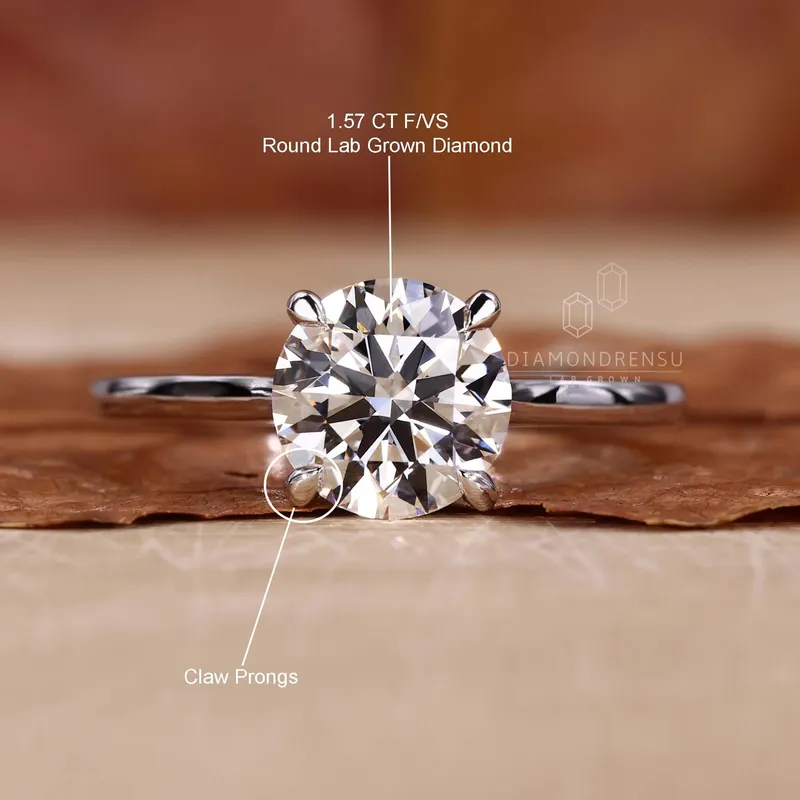 Solitaire Engagement Ring, Round Cut Lab Created Diamond Ring vy 9