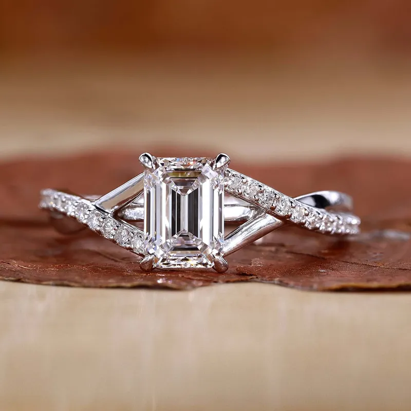 Split Shank Emerald Cut Diamond Ring - Modern Twist emerald emerald cut engagement ring
