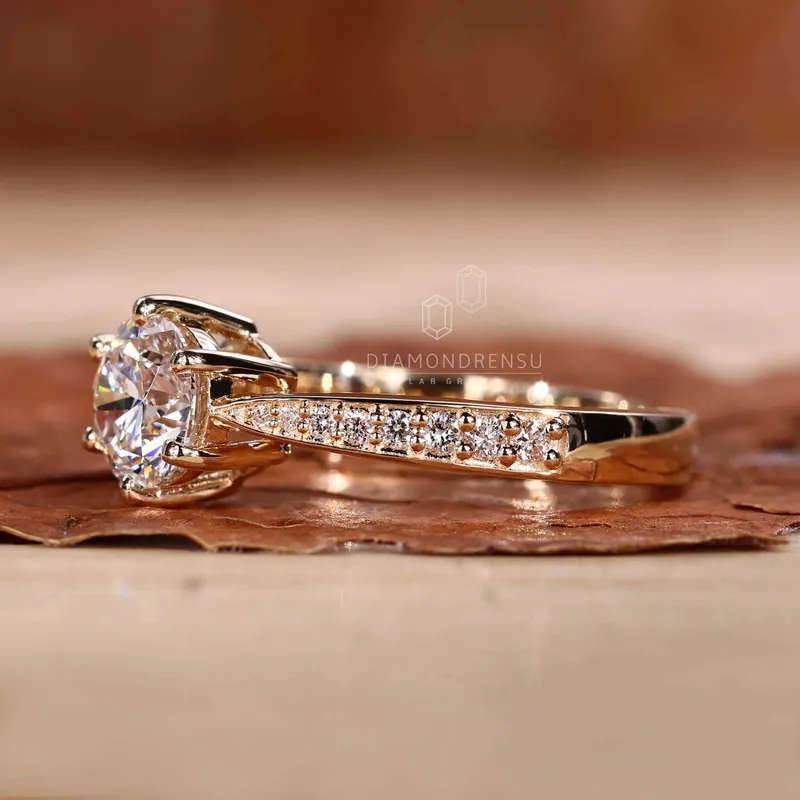 Tapered Pave Band Round Lab Grown Diamond Engagement Ring view 2