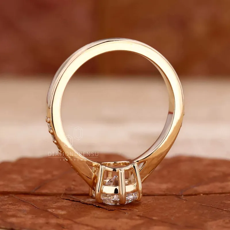 Tapered Pave Band Round Lab Grown Diamond Engagement Ring view 6
