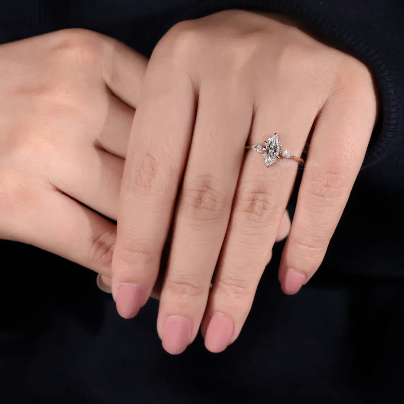 Three Stone Engagement Ring, 1 CT Marquise Cut Lab Grown Diamond Ring vy 8