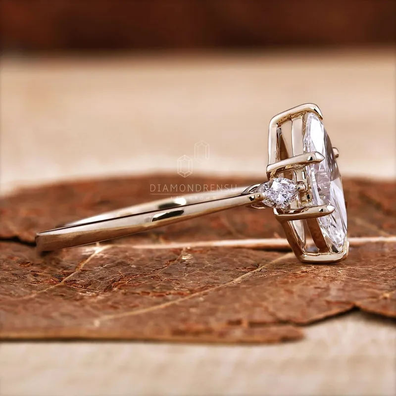 Three Stone Engagement Ring, 1 CT Marquise Cut Lab Grown Diamond Ring vy 2