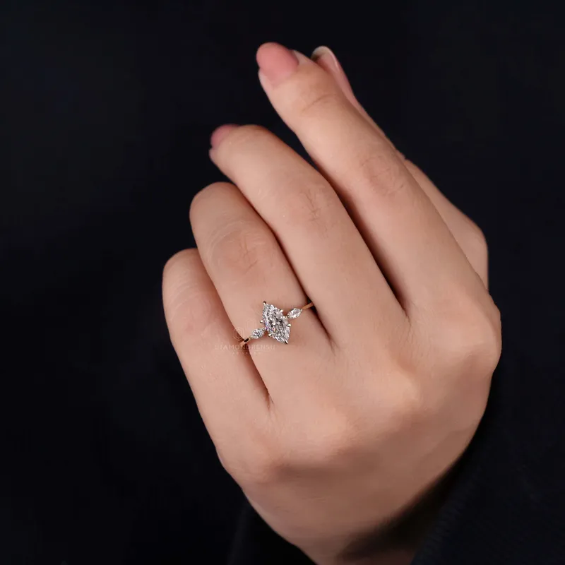 Three Stone Engagement Ring, 1 CT Marquise Cut Lab Grown Diamond Ring vy 6