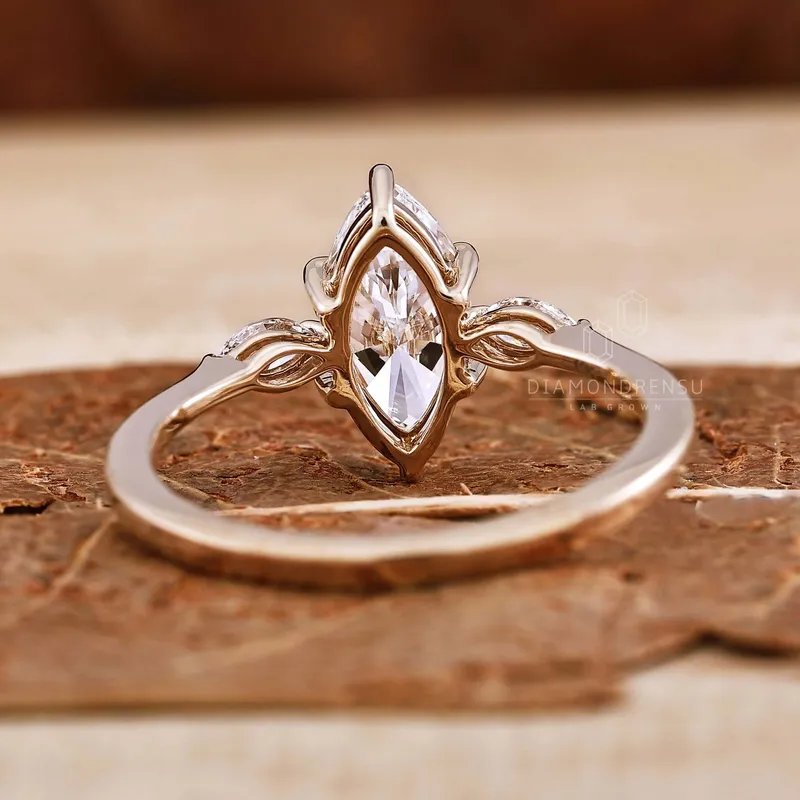 Three Stone Engagement Ring, 1 CT Marquise Cut Lab Grown Diamond Ring vy 5