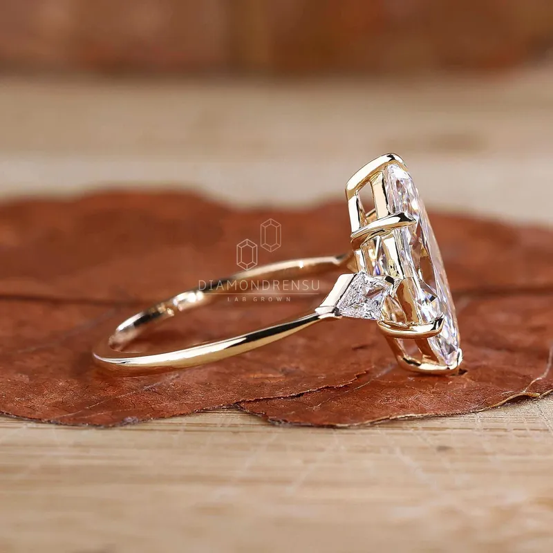 Three Stone Marquise Engagement Ring with Side Kite Cut Diamonds view 2