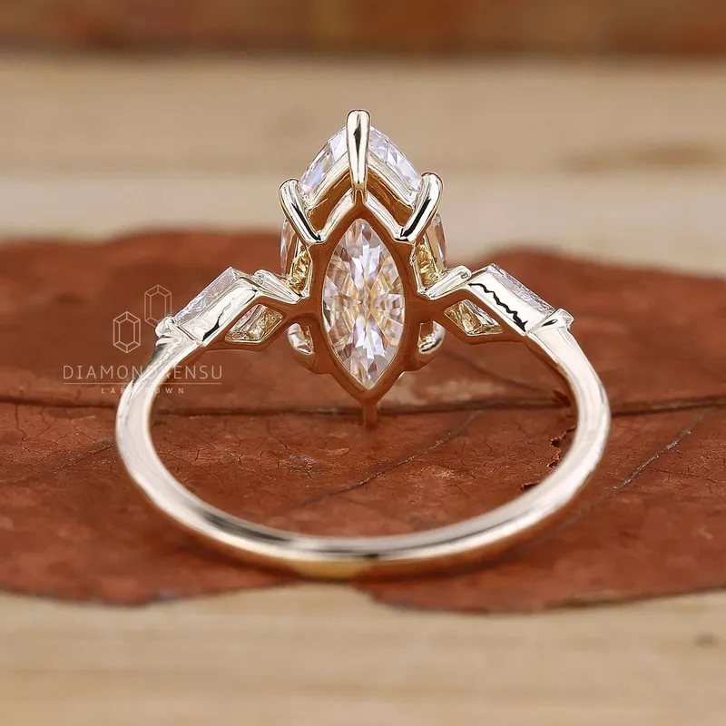 Three Stone Marquise Engagement Ring with Side Kite Cut Diamonds view 4