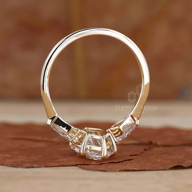Three Stone Marquise Engagement Ring with Side Kite Cut Diamonds view 6