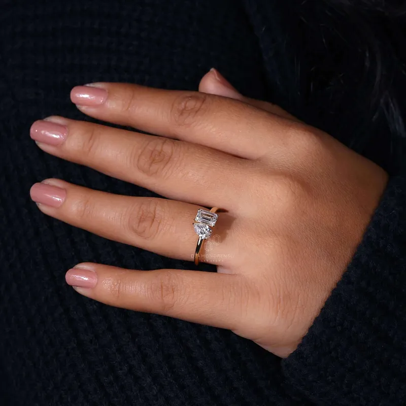 Toi Et Moi Engagement Ring, 1.59 TW Emerald and Pear Cut Lab Grown Diamond Ring view 2