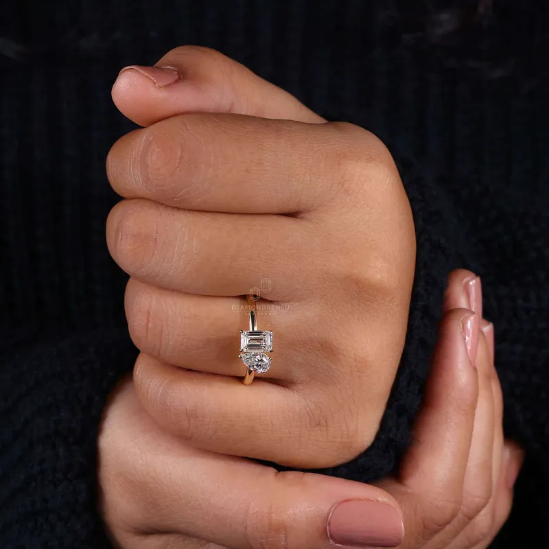 Toi Et Moi Engagement Ring, 1.59 TW Emerald and Pear Cut Lab Grown Diamond Ring view 7