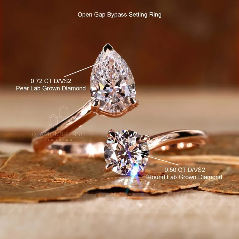 Toi Et Moi Ring, 1.22 TCW Pear and Round Lab Grown Diamond Engagement Ring view 9
