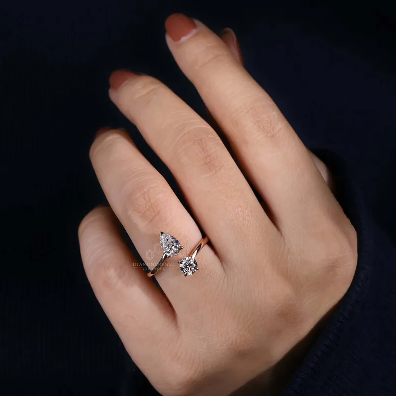 Toi Et Moi Ring, 1.22 TCW Pear and Round Lab Grown Diamond Engagement Ring view 7