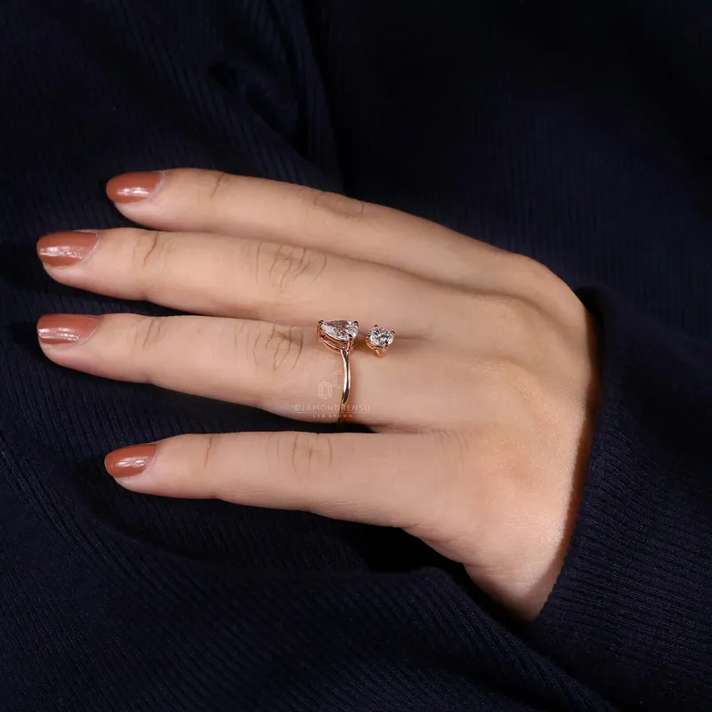 Toi Et Moi Ring, 1.22 TCW Pear and Round Lab Grown Diamond Engagement Ring view 8