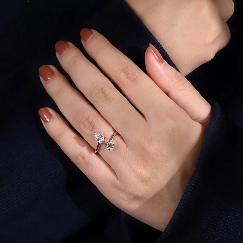 Toi Et Moi Ring, 1.22 TCW Pear and Round Lab Grown Diamond Engagement Ring view 2