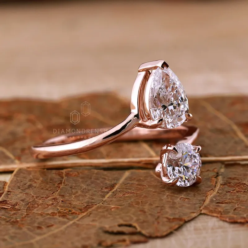 Toi Et Moi Ring, 1.22 TCW Pear and Round Lab Grown Diamond Engagement Ring view 4