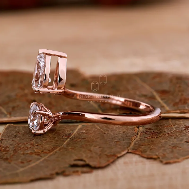 Toi Et Moi Ring, 1.22 TCW Pear and Round Lab Grown Diamond Engagement Ring view 3