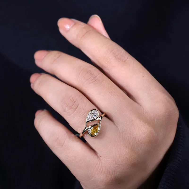 Toi Et Moi Ring, 1.44 TW Pear Intense Yellow and D Color Lab Grown Diamond Ring view 5