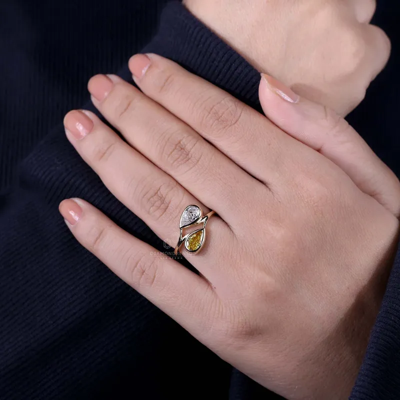Toi Et Moi Ring, 1.44 TW Pear Intense Yellow and D Color Lab Grown Diamond Ring view 8