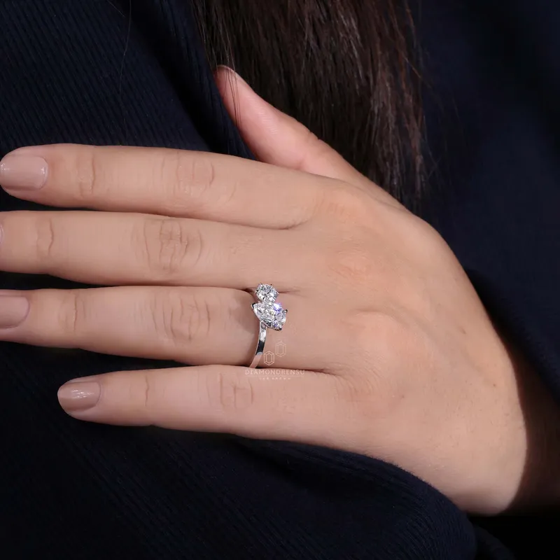 Toi Et Moi Ring, 1.59 TW Pear and Round Cut Lab Grown Diamond Engagement Ring view 9