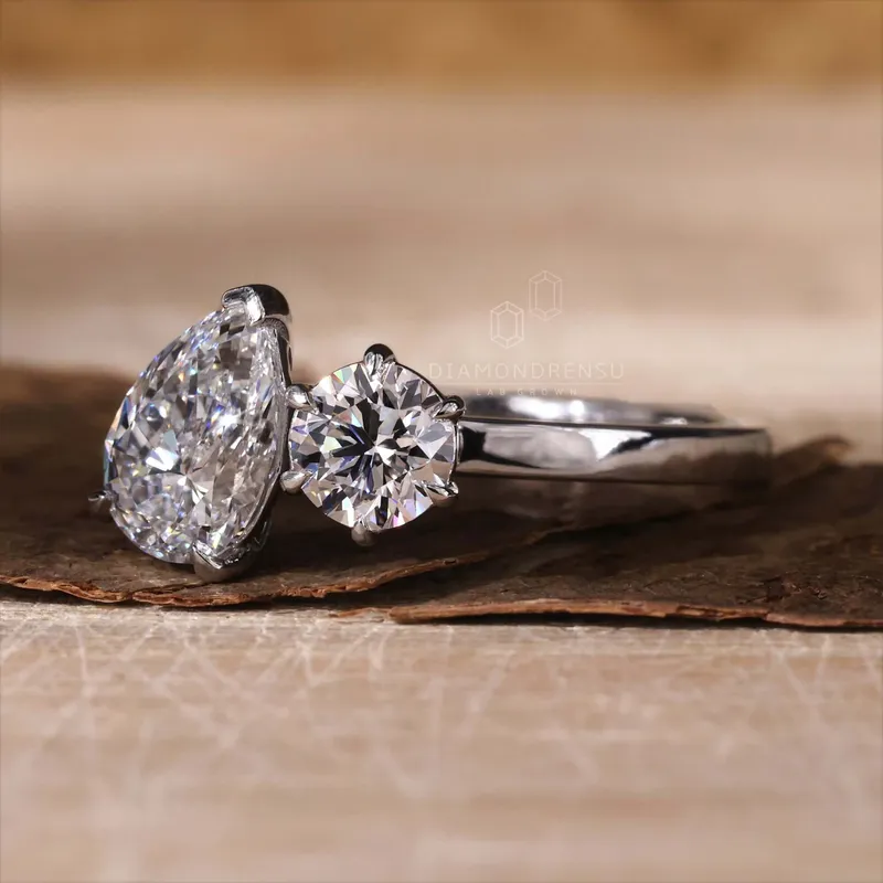 Toi Et Moi Ring, 1.59 TW Pear and Round Cut Lab Grown Diamond Engagement Ring view 6