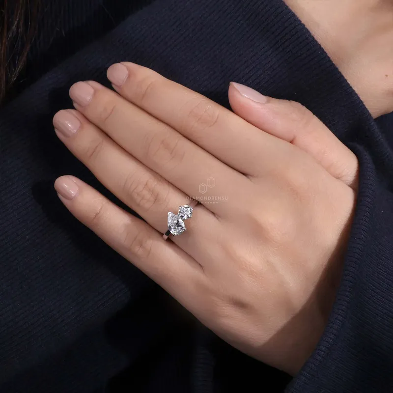 Toi Et Moi Ring, 1.59 TW Pear and Round Cut Lab Grown Diamond Engagement Ring view 8