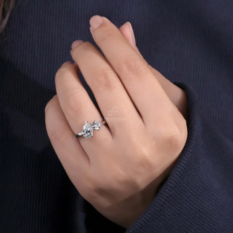 Toi Et Moi Ring, 1.59 TW Pear and Round Cut Lab Grown Diamond Engagement Ring view 2