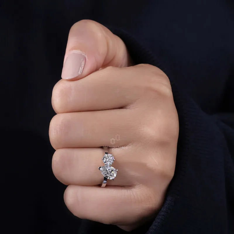 Toi Et Moi Ring, 1.59 TW Pear and Round Cut Lab Grown Diamond Engagement Ring view 7