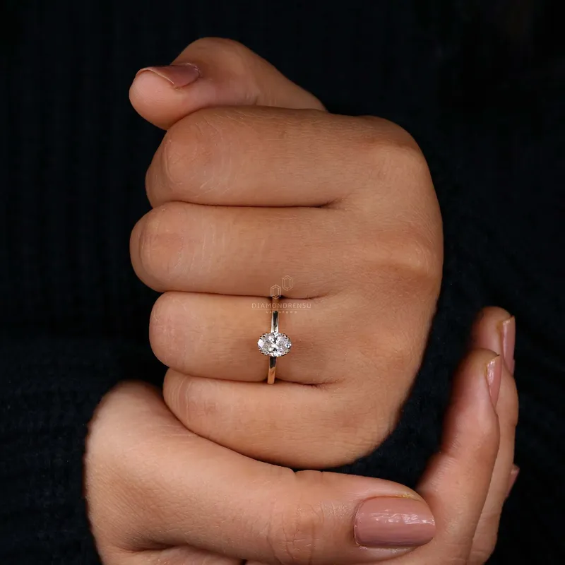 Triple Prong Set 0.72 CT Oval Cut Lab Grown Diamond Solitaire Engagement Ring view 8