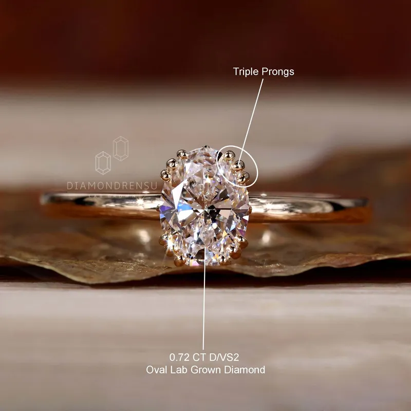 Triple Prong Set 0.72 CT Oval Cut Lab Grown Diamond Solitaire Engagement Ring view 9