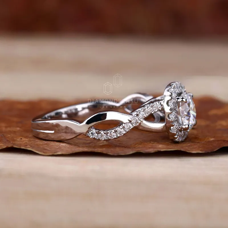 Twisted Pave Shank 0.73 CT Round Lab Grown Diamond Halo Engagement Ring view 3