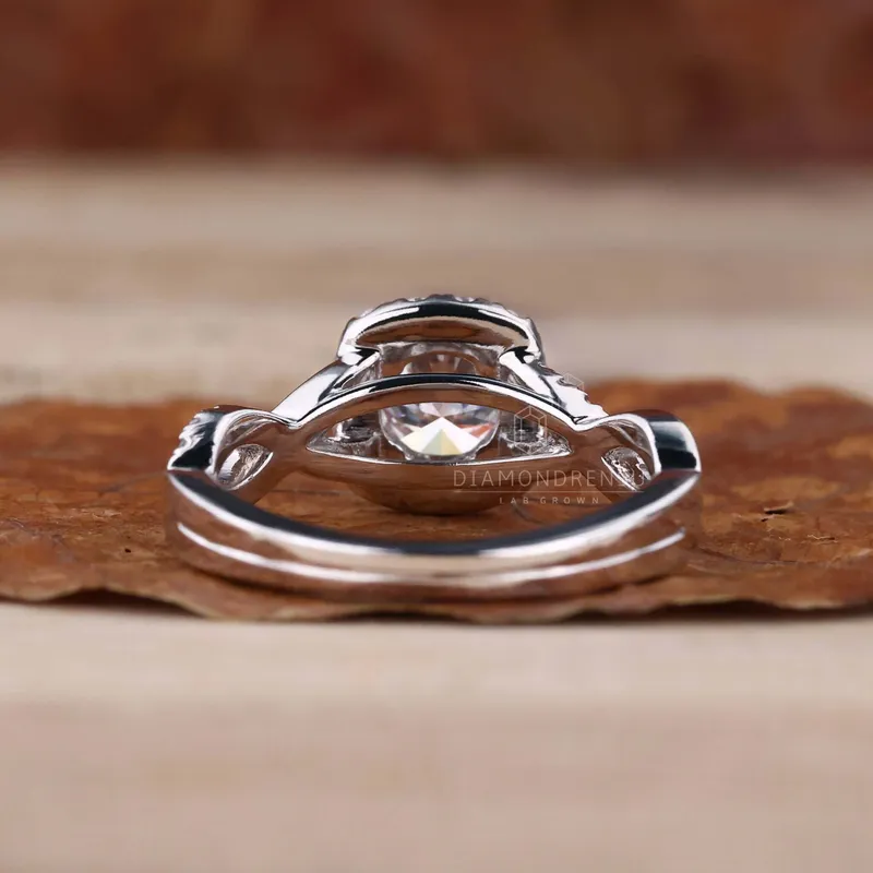 Twisted Pave Shank 0.73 CT Round Lab Grown Diamond Halo Engagement Ring view 6