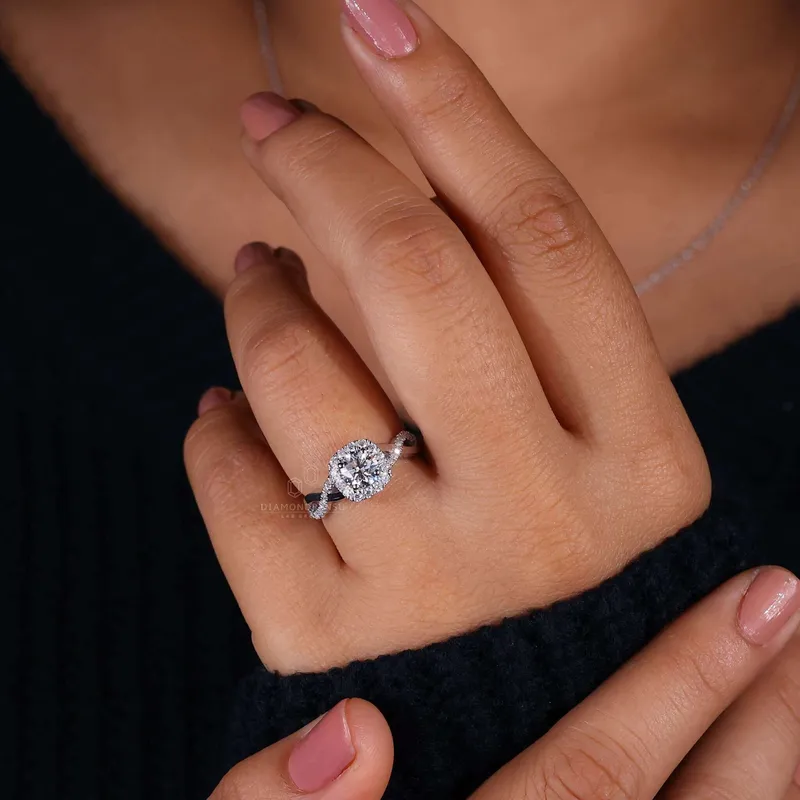 Twisted Pave Shank 0.73 CT Round Lab Grown Diamond Halo Engagement Ring view 2