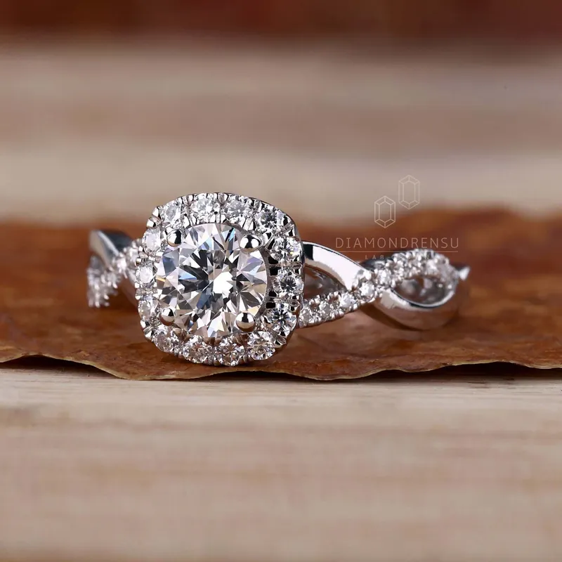 Twisted Pave Shank 0.73 CT Round Lab Grown Diamond Halo Engagement Ring view 5