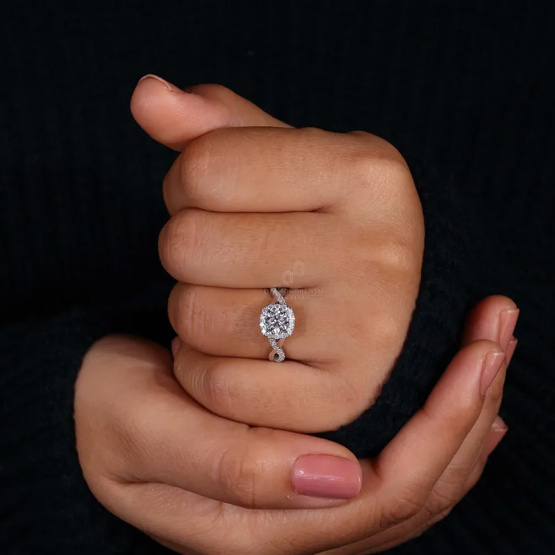 Twisted Pave Shank 0.73 CT Round Lab Grown Diamond Halo Engagement Ring view 4