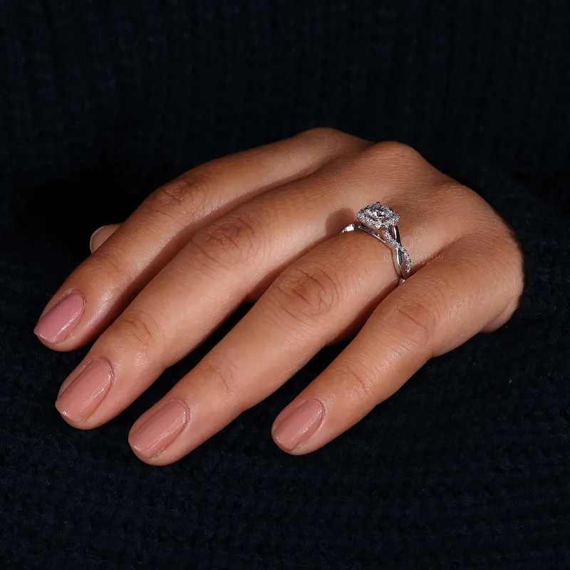 Twisted Pave Shank 0.73 CT Round Lab Grown Diamond Halo Engagement Ring view 8