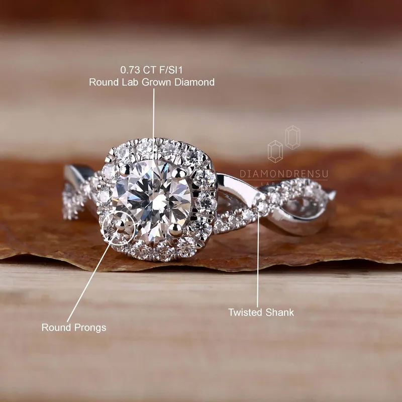 Twisted Pave Shank 0.73 CT Round Lab Grown Diamond Halo Engagement Ring view 9