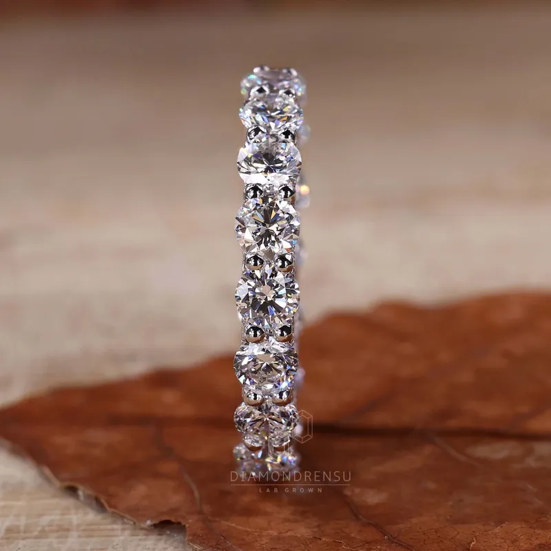U Prong Micro Pave wedding Band, Round Lab Grown Diamond Eternity Band view 2