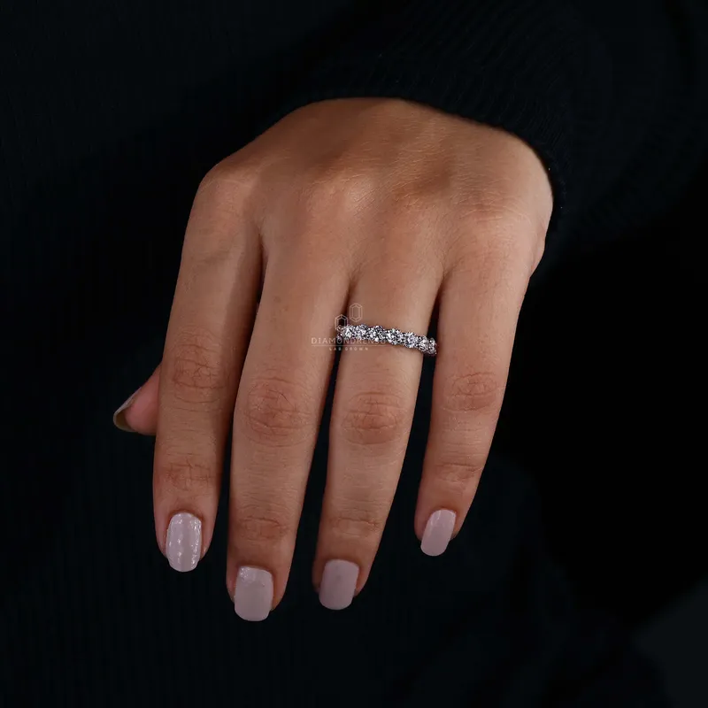 U Prong Micro Pave wedding Band, Round Lab Grown Diamond Eternity Band view 7