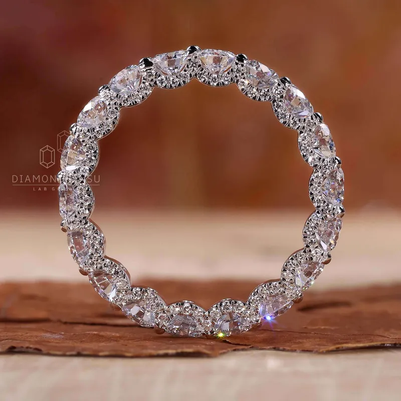 U Prong Micro Pave wedding Band, Round Lab Grown Diamond Eternity Band view 3