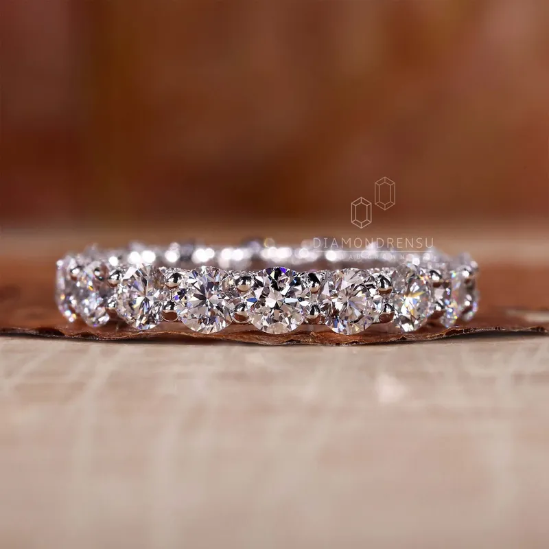 U Prong Micro Pave wedding Band, Round Lab Grown Diamond Eternity Band view 6