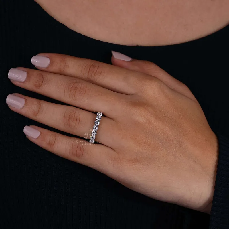 U Prong Micro Pave wedding Band, Round Lab Grown Diamond Eternity Band view 5